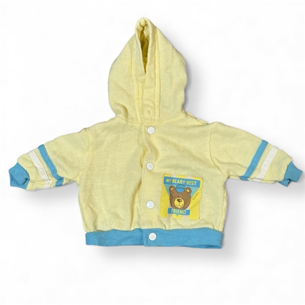 Vintage Jog Togs Hooded Baby Cardigan – Yellow Bear Patch USA Made newborn